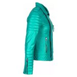 Side view of Mens Slim Fit Turquoise Leather Biker Jacket – premium cowhide motorcycle outerwear