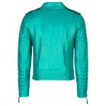 Back view of Turquoise Cowhide Motorcycle Jacket for Men – stylish slim fit leather biker coat