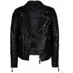 Mens Black Leather Biker Jacket Front View