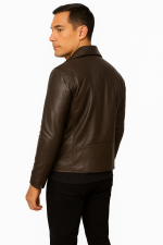 Back of men’s sheepskin leather biker jacket – brown semi-aniline finish”